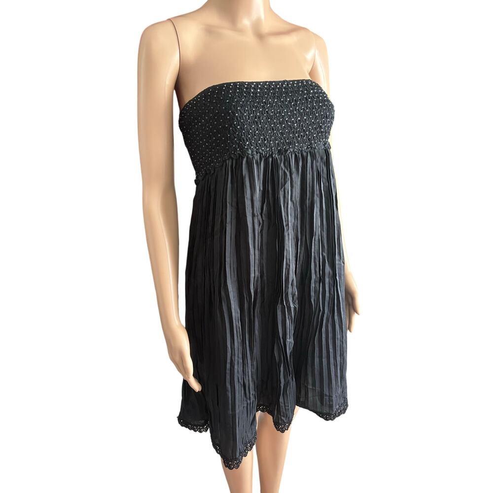 Express Indie 100% Silk Strapless Beaded Mini Dress XS Dark Fairy Party Pleated
